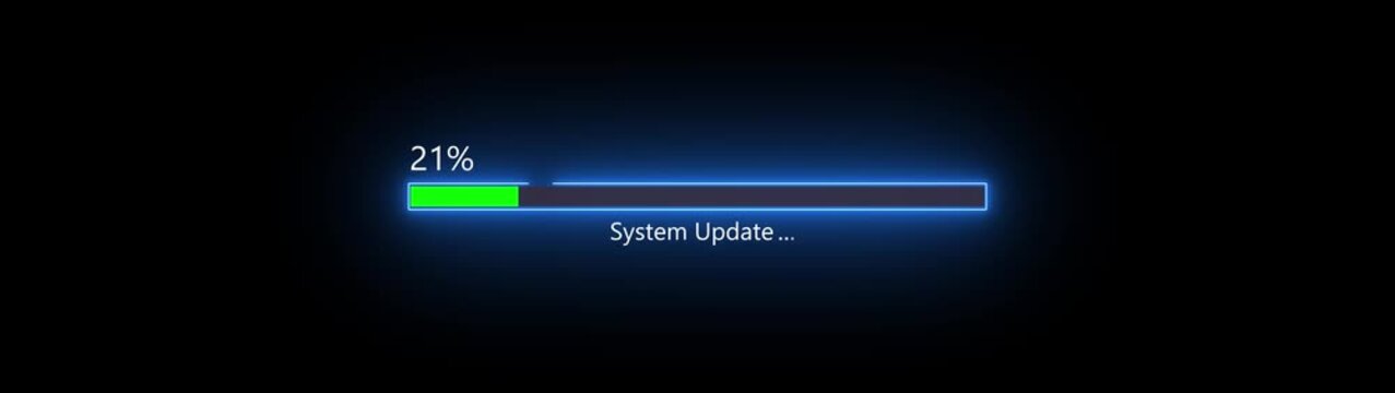 33% System Update bar icon diagrams info graphics animation. Neon loading bar sign background video,4k animation video