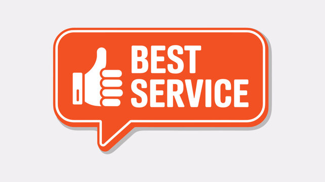 Orange speech bubble with keywords white thumbs up and text service