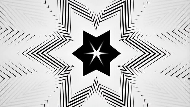 Abstract geometric pattern with sharp lines forming a starburst and repeating geometric shapes on a white background, 3D render