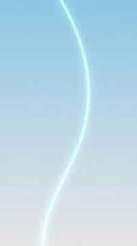 Abstract light curve with glowing neon trail on soft blue background. Minimalist graphic design element featuring smooth wave motion. Digital energy flow and futuristic motion concept.
