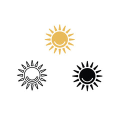 Fototapeta premium Three sun icons in varying color schemes gold monochrome and black