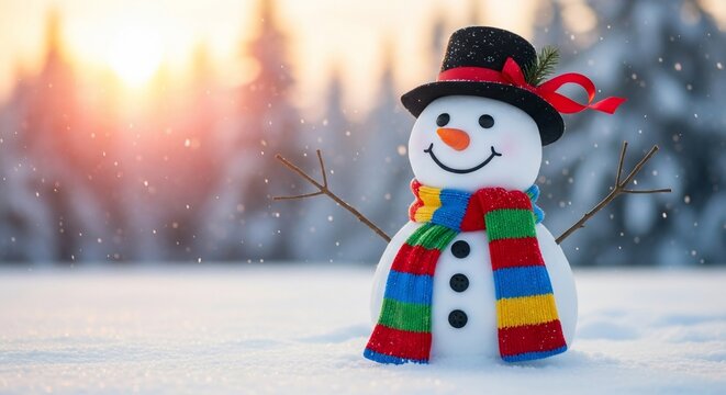 Snowman festive winter scene