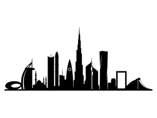 Obraz premium Dubai Skyline Silhouette Vector – Modern Cityscape Landmarks Minimal Black Illustration
