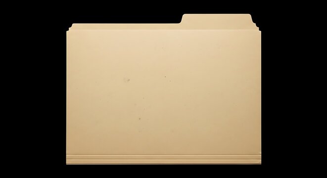 Tan paper file folder against a solid black background, showing file tab