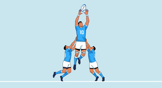 Dynamic Rugby Lineout Action Players Competing for the Ball