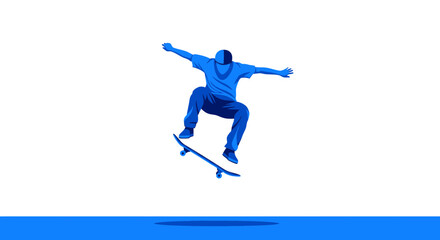Fototapeta premium Dynamic Skateboarder Executes Aerial Trick Against Clean White Background