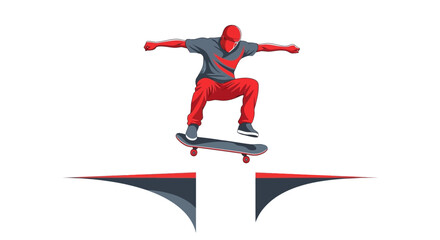 Fototapeta premium Dynamic Skater Executes Thrilling Mid-Air Jump Over Graphic Gap In Bold Illustration