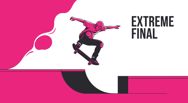 Dynamic Skater Executes An Extreme Aerial Maneuver In A Bold Graphic Style