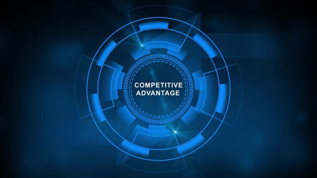 Competitive Advantage Concept. The key to business success. Working on laptop, competitive advantage with the icons of innovation, differentiation strategy, value creation, performance and achievement