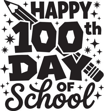 Happy hundred school day education graphic typography vector illustration print design modern style art silhouette