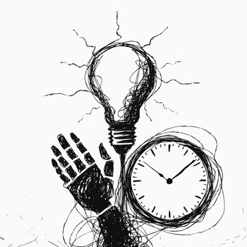 Hand Drawn Sketch of Idea Generation and Time Management Concept.