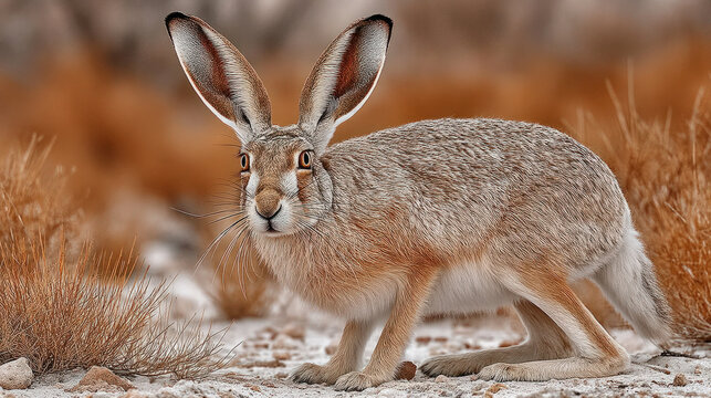 A black-tailed jackrabbit in the desert