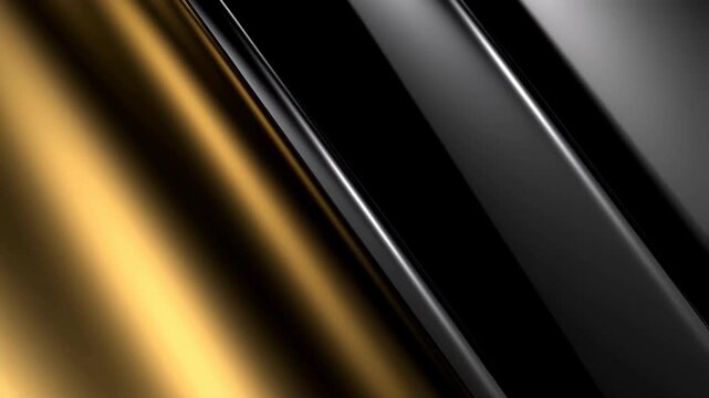Shapes metallic abstract with gold and black smooth surfaces creating a modern background with diagonal lines and reflections, elegant and luxurious.