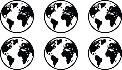 Black and white vector illustration of multiple earth globes with different views © THANKYOU