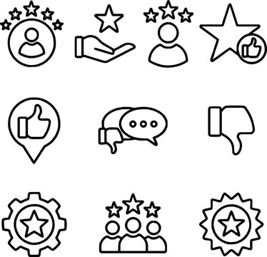 Customer rating and opinion icons minimal line art pack vector illustration.