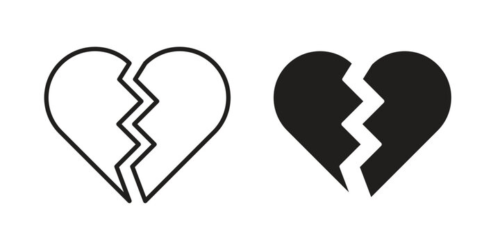 Broken heart icon on white background. linear pictogram. Flat symbols