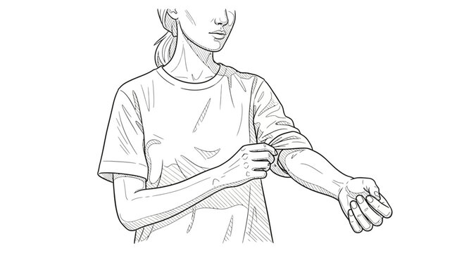 Woman rolling up her sleeve to expose arm for injection or medical procedure