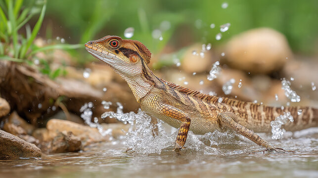 Common basilisk lizard running on water