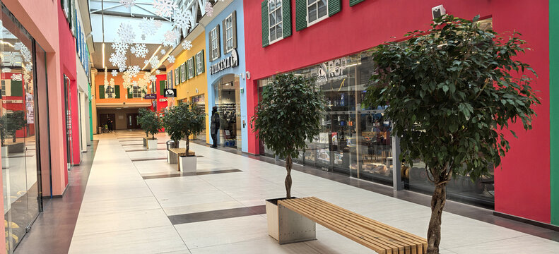 Storefront of TRS with display mannequins showcasing clothing in a shopping mall during daytime hours In Belarus, in the city of Minsk, on December 12, 2025.