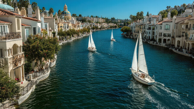 Lake Mission Viejo in California, with sailboats