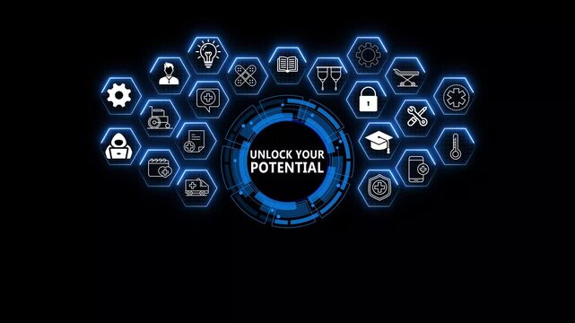 Futuristic Technology Projector Highlighting Unlock Your Potential Programs, Digital Growth Solutions, and Interactive Personal Development Tools for Modern Professionals