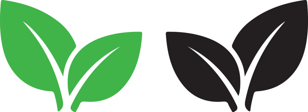Two Leaves Icon with Green Eco Symbol &ndash; Organic Nature Illustration for Vegan, Vegetarian Label and Eco-Friendly Logo Design