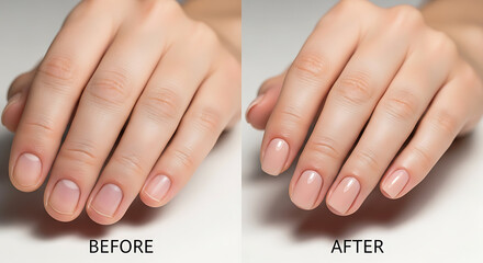 Before and After Manicure Comparison Showing Natural and Polished Nails