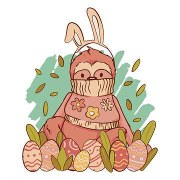 Easter bunny with easter eggs