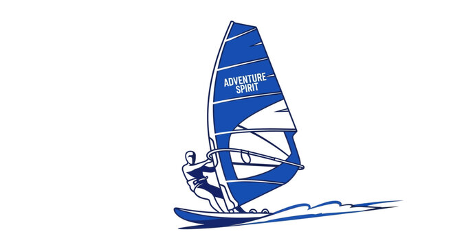 Dynamic Wind Surfer Riding Waves With Blue Sail Adventure Spirit Icon