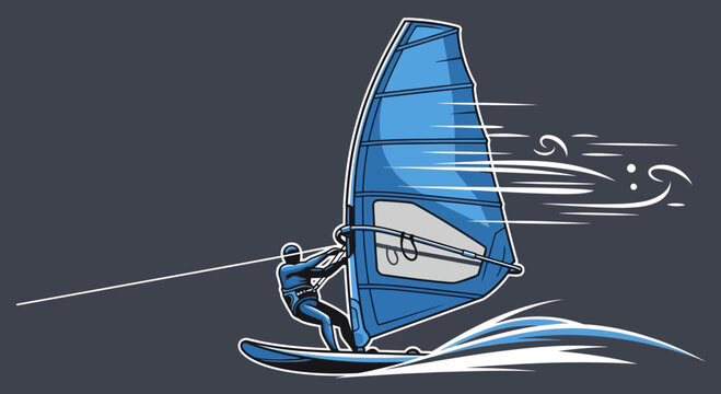 Dynamic Wind Surfing Action Illustrated Motion Graphic Sport