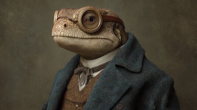 A lizard-like humanoid dressed in formal business clothing, wearing pince-nez glasses.
