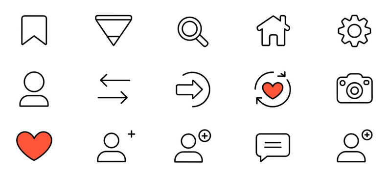 User Interface Line Icons Set &ndash; Navigation, Profile, Favorites, Settings Outline Symbols