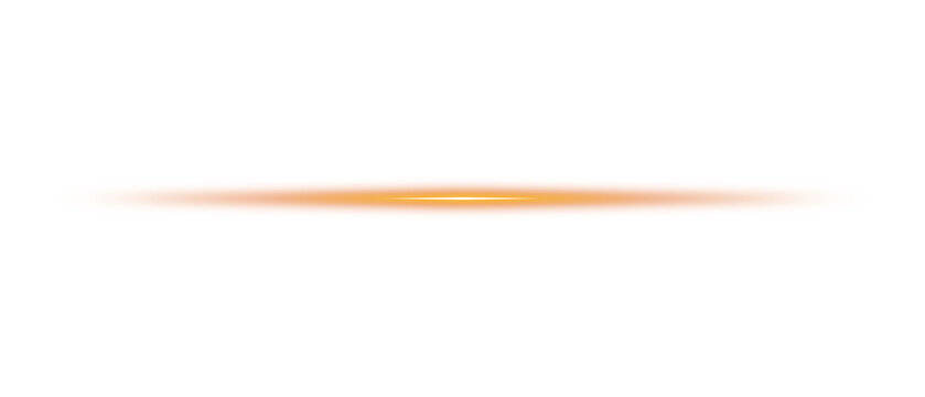 Vibrant orange anamorphic lens flare streak with a bright central point of light. isolated on transparent background