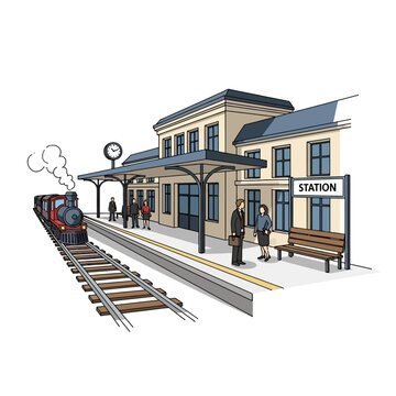 Railway station on white background 