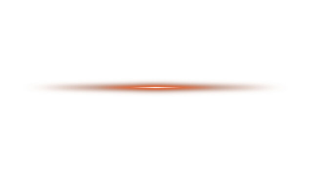 Horizontal orange light streak with a glowing center and soft blurred edges across the middle isolated on transparent background