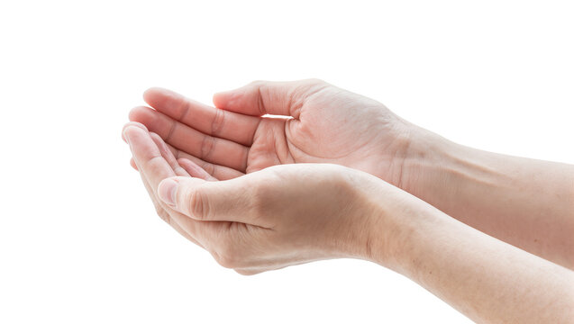 Isolated empty cupped hands gesture showing offering, holding, giving or receiving something