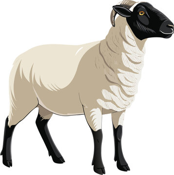 Dorper Sheep with Black Head and White Body Standing
