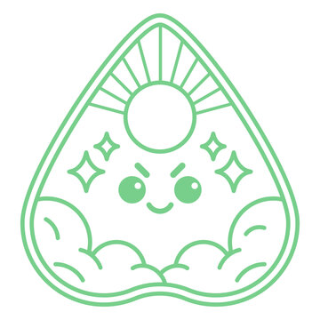 Ouija planchette with a kawaii face