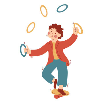 Boy juggling with rings