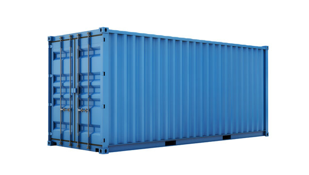 Isolated blue cargo shipping container ready for global transport and logistics services
