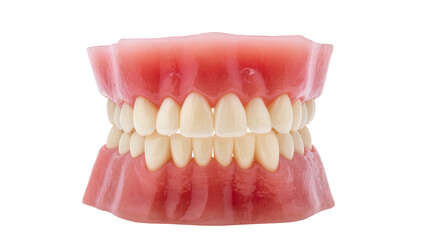 Obraz premium Isolated full set of natural-looking dental dentures on a clean background, healthcare concept.