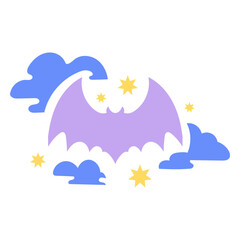 Purple bat flying in the sky with stars