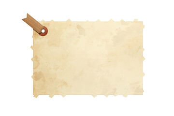 Fototapeta premium Vintage paper tag with aged parchment texture, retro frame design, blank space for text on a transparent background