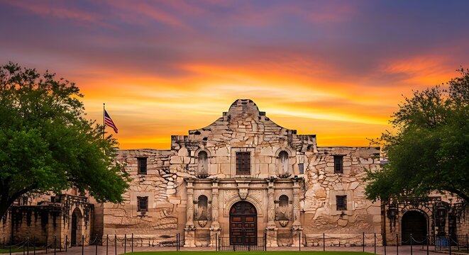 The alamo mission at sunset a historic texas landmark bathed in golden light