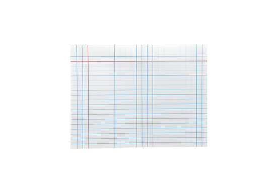 Accounting ledger paper with blue lines and red margin on transparent background, ideal for business and education