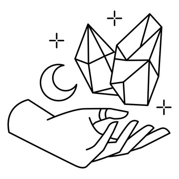 Oniric hand holding polyhedrons