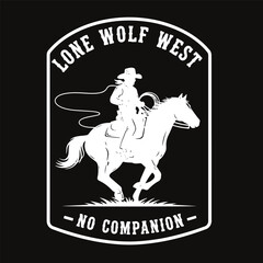 Obraz premium Lone Wolf West Cowboy Horse Riding Vintage Vector Illustration