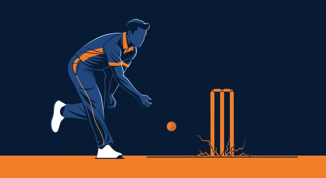 Energetic Cricket Bowler Delivers Ball Towards Wicket