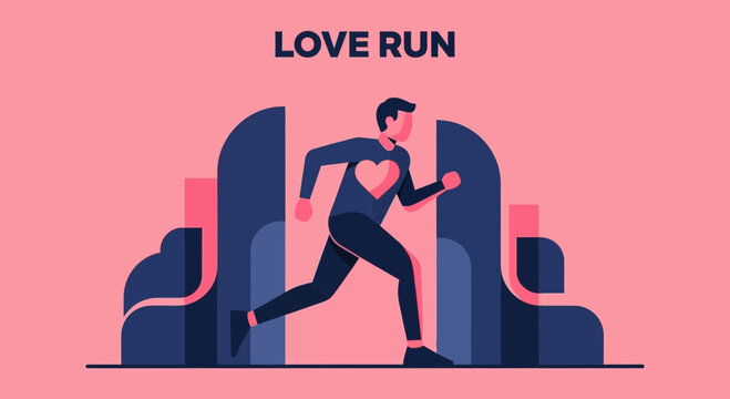 Energetic Runner With Heart Symbol Pursuing Love Marathon