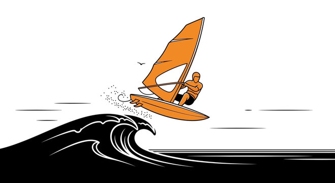 Energetic Windsurfer Catches Air Above Dynamic Ocean Wave